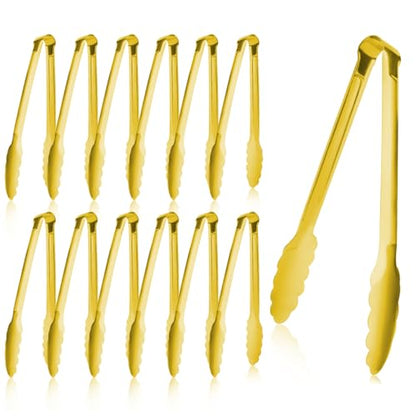 Gold Tongs for Serving Food, XEVOM 12 Pack, 9-Inch Stainless Steel - color: Gold, size: 9inch