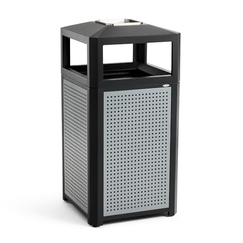 Safco Evos Steel Trash Can, 38 Gallons, Indoor and Outdoor Use, Commercial Garbage Can with Plastic Liner and Ashtray - size: 38 Gallon, style: Side Open/Ash Urn