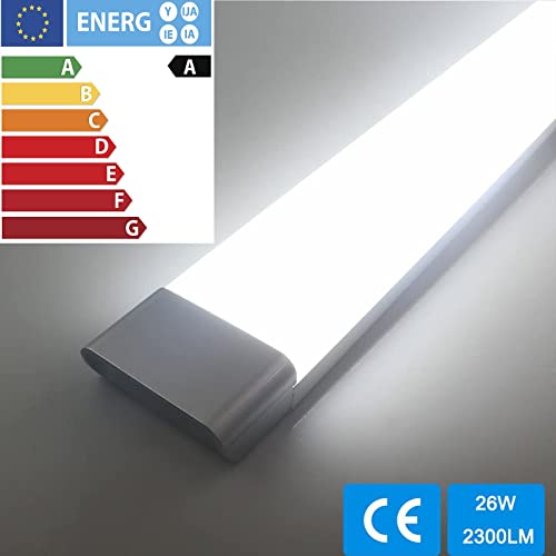 2FT LED Tube Flush Mount Light, 26W 2300LM LED Ceiling Shop Lighting Closet Light Fixture for Garage Kitchen Closet Laundry, 6500K Daylight White (2 Pack)