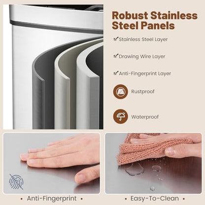 Goplus 19 Gal Motion Sensor Trash Can, 72 L Volume in 4 Containers, Touchless Trash Bin w/Kitchen Waste Bin & 2 Bottom Recycling Bins, Stainless Steel Garbage Can w/Soft Close Lid, Battery Operated - color: Silver, size: 19 Gallon