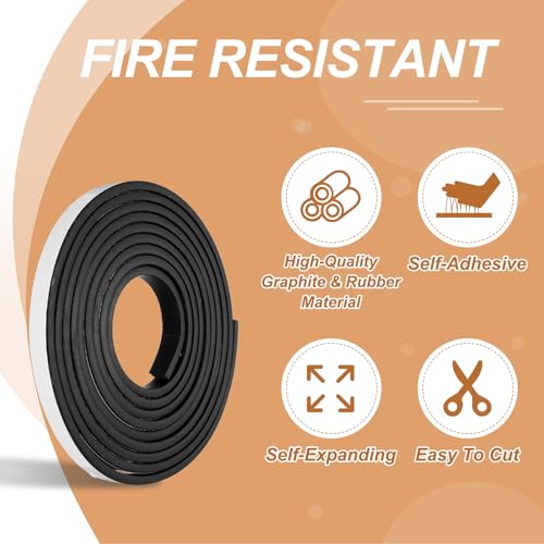 Smoke Fire Seal Strip 9.8Ft 12mm/0.47" Wx 5mm/0.2" T Black - color: Black, size: 9.8FT x 12mm / 0.47" W x 5mm / 0.2" T