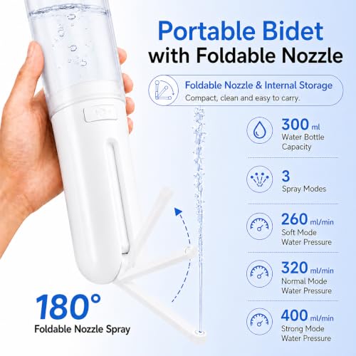 Electric Portable Bidet for Travel – Handheld Bidet with 3 Pressure Modes - color: White