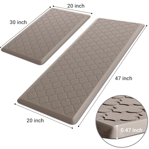 Kitchen Mat 2 PCS Cushioned Anti-Fatigue Floor Mat Standing Mat for Kitchen - color: Khaki, size: 20"x30"+20"x47"