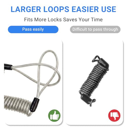 Security Cable Lock 2 Pack, 5FT Self-Coiling Stainless Steel Double Loop Cable, Flexible Anti-Theft Wire for Luggage, Bike, Helmet & Travel Gear (Silver) - color: Silver