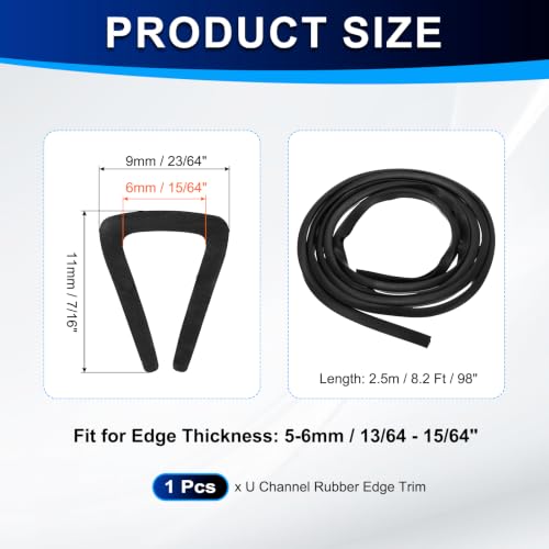 PATIKIL U Channel Rubber Edge Trim 8.2Ft Long for 13/64"–15/64" Thick Edge - size: 8.2Ft L x 23/64" W, 15/64" Slot