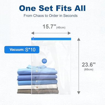 HOUSE DAY 10 Small Vacuum Storage Bags with Pump,Space Saving Vacuum Seal Bags For Clothing Travel, Vacuum Storage Bags For Clothes, Blankets, Moving, Camping, Toys, Reusable & Durable, Hand Pump - size: 10 Small