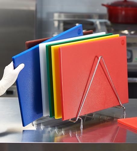 CURTA 6-Piece NSF 18" x 12" x 1/2" Multi-Colored Flexible Cutting Board Kit with Stainless steel Storage Rack, Color Coded Plastic Chopping Board with Anti Slip Surface Dishwasher Safe - color: 6-Color Set with Rack, size: 18 x 12 IN