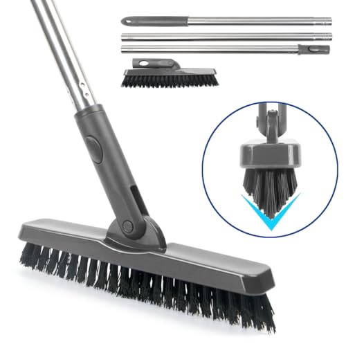 CELOX Grout Brush with Long Handle, 180°Rotation Tile Grout Cleaning Brush, Gray - color: Gray