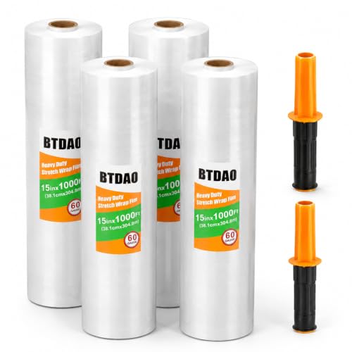 4 Rolls Stretch Wrap 15"x1000 Feet Stretch Film Shrink Wrap Packing Moving Suppliers for Shipping Moving Suppliers Packing Pallet Wrapping Surface Protection 60 Gauge (4 Rolls) - style: 4 Rolls