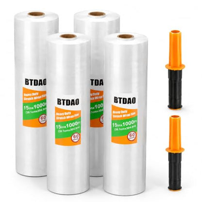 4 Rolls Stretch Wrap 15"x1000 Feet Stretch Film Shrink Wrap Packing Moving Suppliers for Shipping Moving Suppliers Packing Pallet Wrapping Surface Protection 60 Gauge (4 Rolls) - style: 4 Rolls