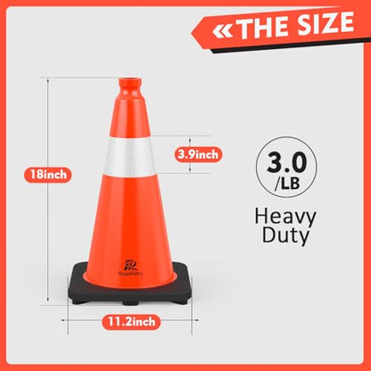 RoadHero Orange Traffic Safety Cones 18 Inch with Weighted Base, 4 Pack - size: 18 INCH