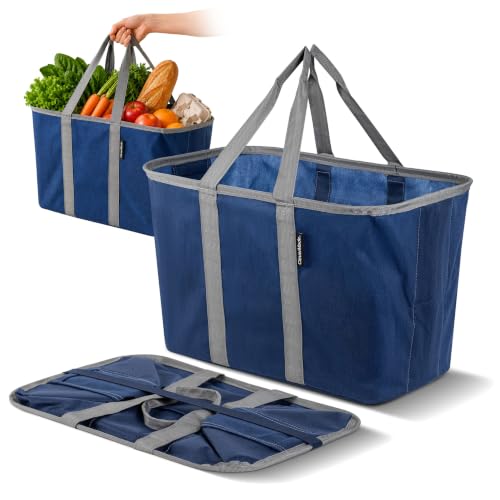CleverMade EcoBasket Collapsible Grocery Tote, 30L Structured Tote Bag - color: Blue/Gray, size: 30l - 1 Pack