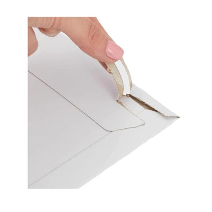 25 Pack 12.5x9.5 White Rigid Stay Flats Self-Seal Cardboard Envelope Mailers 12.5"x9.5"