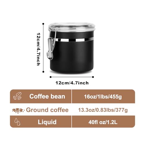Walktosun Stainless Steel Food Container with Clear Lids Airtight Storage Container Stackable Small Canisters Kitchen Pantry Storage for Cereal, Snacks, Candy, Herbs, Spices, Sugar, Tea (1.2L Black) - color: 1.2L Black
