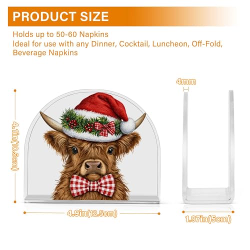 Christmas Cow Napkin Holder for Table Acrylic Tissue Dispenser - color: Christmas Highland Cow
