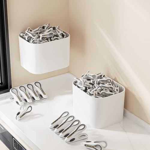 Clothes Pins, 36 Pack 2.5 Inch Plastic Clothespins with Storage Basket - color: White
