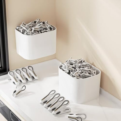 Clothes Pins, 36 Pack 2.5 Inch Plastic Clothespins with Storage Basket - color: White