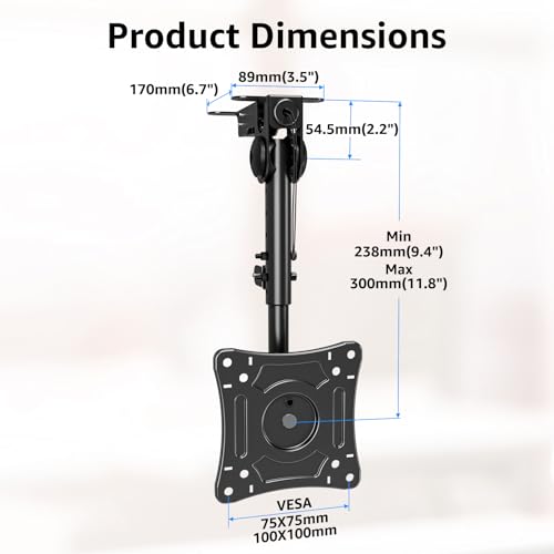 MOUNTUP Folding Under Cabinet TV Mount, VESA 75x75mm & 100x100mm Flip Down & Swivel TV Bracket for Most 13-32" LCD Screens up to 22 Lbs, Height Adjustable Space Saving Under Counter Mount for RV - size: Height 11.8'', Under Cabinet