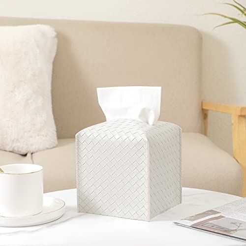 Tissue Box Cover Square Leather Facial Paper Holder, Misty Gray - color: Misty Gray, size: square