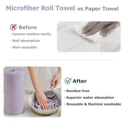 Jessy Home 80 Pack Microfiber Cleaning Cloth Roll Reusable Paper Towels 12"x12" Tear Away Cloth, Microfiber Towels for Cars, Wash Cloths, Lint Free Rags for House, Kitchen,Window,Cleaning Supplies - color: Light Purple