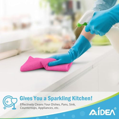 AIDEA Pink Microfiber Cleaning Cloth-50PK, Absorbent Cleaning Rags 12"x12" - color: Pink, size: 12in.x12in.