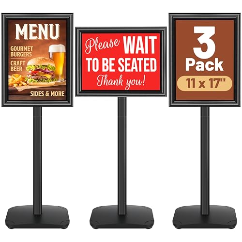 3-Pack Heavy Duty Pedestal Sign Holder Stand 11x17 Inch, Adjustable Floor Standing Sign Holder with Weighted Base, Vertical & Horizontal Menus Signage Stands for Outdoor Advertising, Posters, Black - color: Black, size: 3 Pack - 11x17 in