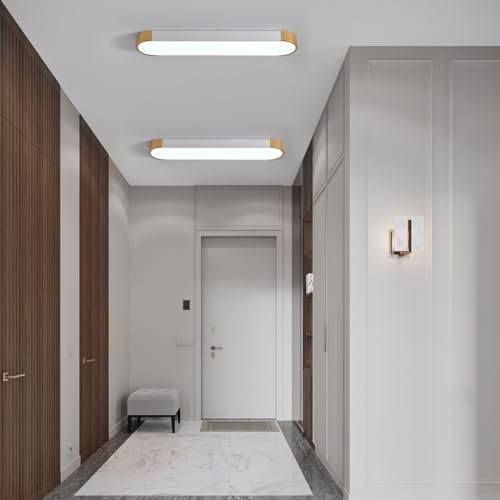 Tioolo Dimmable LED Ceiling Light with Remote 42W Kitchen Lighting Fixtures Ceiling White and Gold Long Ceiling Light Fixture 27.5 Inch Flush Mount Ceiling Lights for Kitchen Dining Room Hallway - color: White+Gold/42W