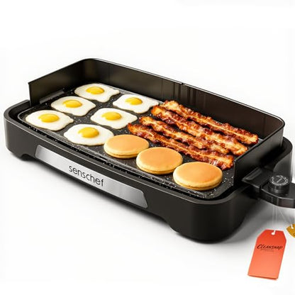 Cleansnap Everyday Electric Griddle, 20” Nonstick Grill with Foldable Anti-Mess Shield, 1700W Fast Heating, ILAG Ultimate Coating, Dishwasher-Safe Removable Plate, Midnight Black - color: Midnight Black