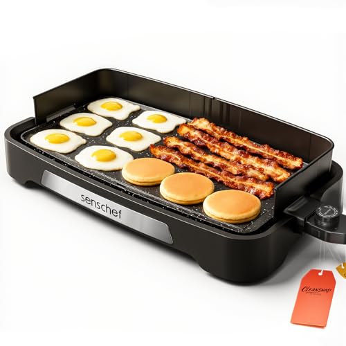 Cleansnap Everyday Electric Griddle, 20” Nonstick Grill with Foldable Anti-Mess Shield, 1700W Fast Heating, ILAG Ultimate Coating, Dishwasher-Safe Removable Plate, Midnight Black - color: Midnight Black