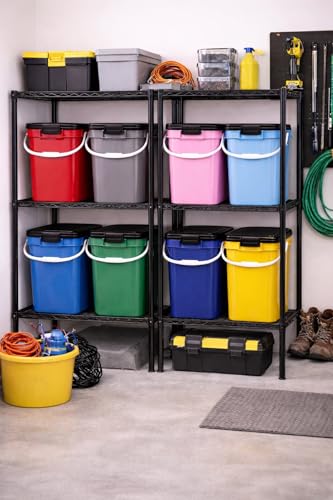 House Naturals 4 Gallon Square Food Grade Bucket Pail with Plastic Handles and Lid (Pack of 3) Made in USA containers (Pink - Black lids) - color: Pink - Black Lids