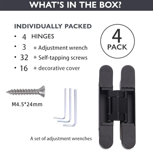 4-Pack 6 inch Hidden Door Hinges Heavy Duty Black Zinc Alloy - color: Black, size: 6 Inch