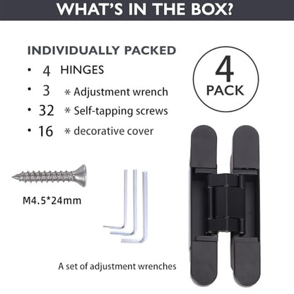 4-Pack 6 inch Hidden Door Hinges Heavy Duty Black Zinc Alloy - color: Black, size: 6 Inch