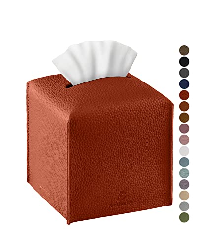 Tissue Box Cover, Jeethemy Square PU Leather Tissue Box Holder, Modern Tissue Case Facial Paper Organizer Dispenser，5X5X5'',Single Brick Red - color: Single Brick Red