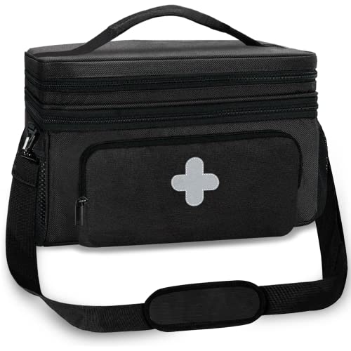 GDNasist Medicine Storage Bag, Medical Bag Pill Bottle Organizer for Emergency, Medicine Box Empty with Small Portable Pouch, First Aid Box for Travel and Home Storage - color: Black