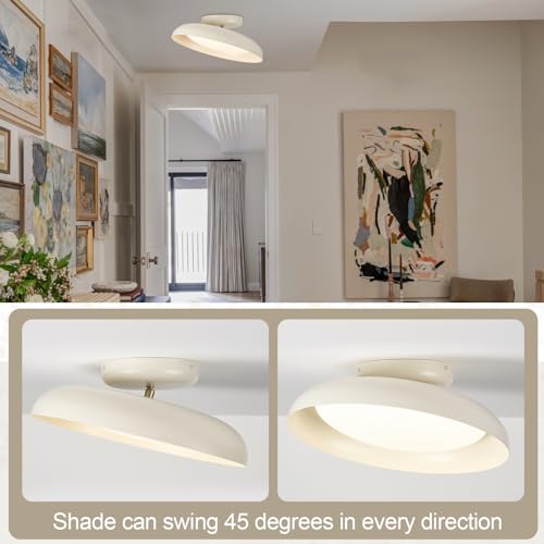 Dimmable LED Ceiling Light, Brass Accent, 15.7 inch Semi Flush Mount - color: Cream
