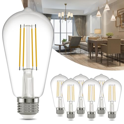 Kawaya E26 LED Edison Bulbs: 6-Pack 8W Equivalent 80W Dimmable LED Bulbs - Vintage ST58 5000k Daylight White - 800 Lumens High Brightness Bulbs with 90+ CRI - Clear Glass - color: 5000k ‎daylight White, size: 6 Pack
