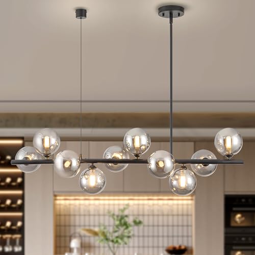 Black Linear Chandeliers for Dining Room 40" Modern Sputnik Light Fixture - color: 10 Lights-Black, size: 40 inch