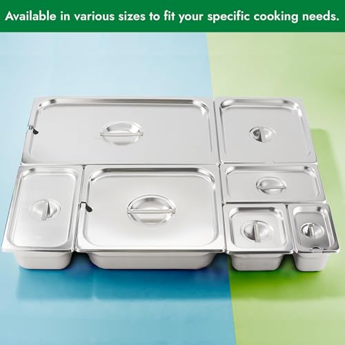 HECMAC 6-Pack 1/9 Size Hotel Pan Cover, Stainless Steel Solid Steam Table Catering Food Pan Lid with Handle, 23 Gauge - size: 1/9 Size, Plain Lid