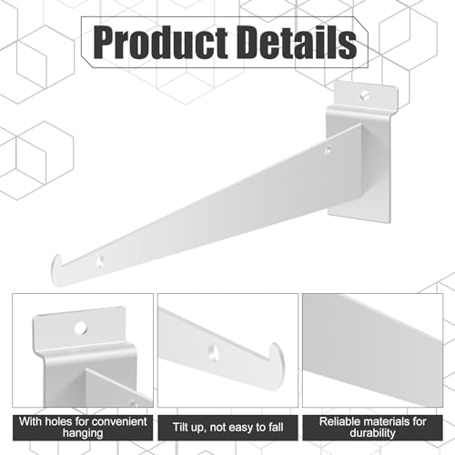 Oudain 30 Pcs 12" Slatwall Shelf Bracket with Lip Metal, White - color: White