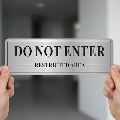 (4 Pack) Restricted Area Do Not Enter Signs, 9 x 3 Inch Rust Free Metal Reflective Aluminum, UV Protected, Weather Resistant, Weatherproof, Easy to install