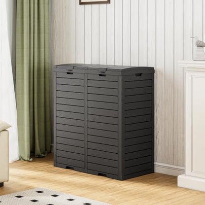 Fancyango Resin Outdoor Trash Can with Lid, 62 Gallon, Black - color: Black, size: 62 Gallon