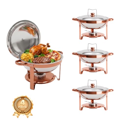 4-Pack Rose Gold Chafing Dishes for Buffet – 6QT 304 Stainless Steel Complete Food Warmer Set with Lids, Water Pans & Fuel Holders, Ideal for Weddings, Parties & Events - color: Rose Gold