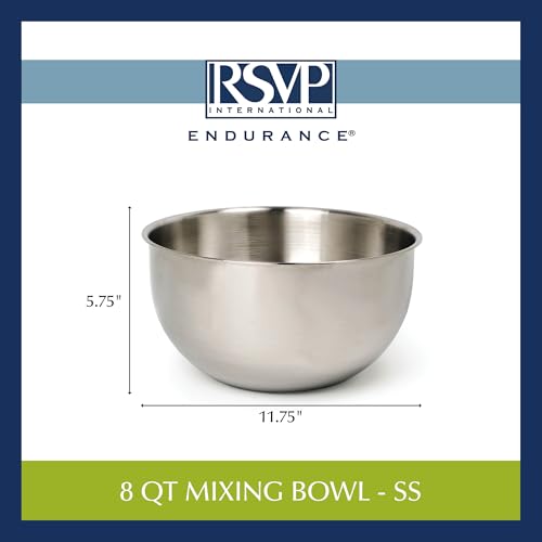 RSVP International Endurance Stainless Steel Mixing Bowls, 8 Quart - size: 8 Quart