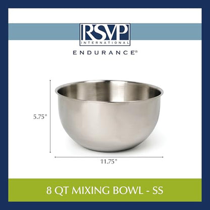 RSVP International Endurance Stainless Steel Mixing Bowls, 8 Quart - size: 8 Quart