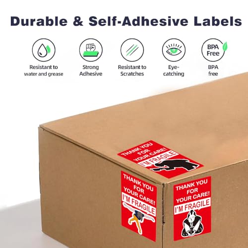 3x2 Inch Fragile Stickers with a Funny Thankful Design, Strong Adhesive Labels for Shipping and Moving, Handle with Care Stickers for Packages and Boxes - style: Moving_bow_m