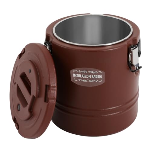 15L/3.96 Gal Insulated Soup Carrier, Stainless Steel Insulated Soup Container Bucket Hot & Cold Thermal Bucket with Lid Commercial Food Warmer for Parties Picnics Cafes Restaurants - color: Brown, size: 15L/3.96 Gal