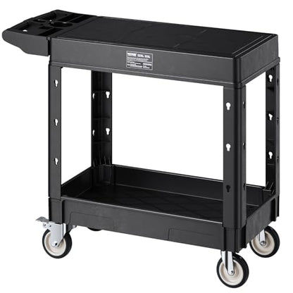 VEVOR Utility Cart, 550 lbs Load Capacity, 31.3 x 17.7-inch Service Cart, Two-Shelf Heavy Duty Plastic Utility Cart with 360° Swivel Wheels (2 with Brakes), Suitable for Warehouse, Garage, Cleaning - style: 550 LBS-Small