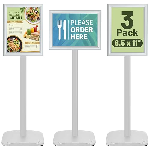 3-Pack Sign Holder Stand with Heavy Duty Base, 8.5x11 Inch Pedestal Floor Standing Sign Holder, Adjustable Menu&Poster Stand for Display Indoor/Outdoor Restaurant, Store, Advertising, Silver - color: Silver, size: 3 Pack - 8.5x11 in