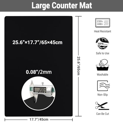 Ewen 25.6x17.7in Large Silicone Kitchen Counter Mat, 2mm Thick Heat Resistant Countertop Protector, Baking Silicone Mat under Air Fryer Toaster Oven Microwave Coffee Maker Cutting Board Drill Black - color: Black, size: 25.6"L x 17.5"W