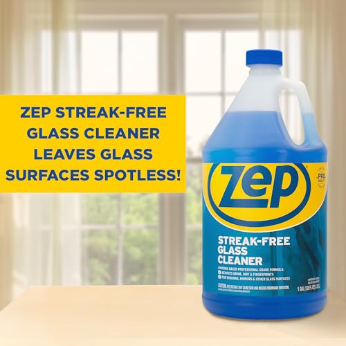 Zep Streak-Free Glass Cleaner - 1 Gallon (Case of 4) ZU1120128 - Professional Grade Formula that Cleans Dirt, Fingerprints, Grime, Smoke Haze, and Toothpaste on Windows, Mirrors, and Other Glass - size: 128 Fl Oz (Pack of 4)